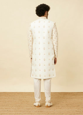 Pearled Ivory White Jaal and Floral Patterned Sherwani Set image number 3